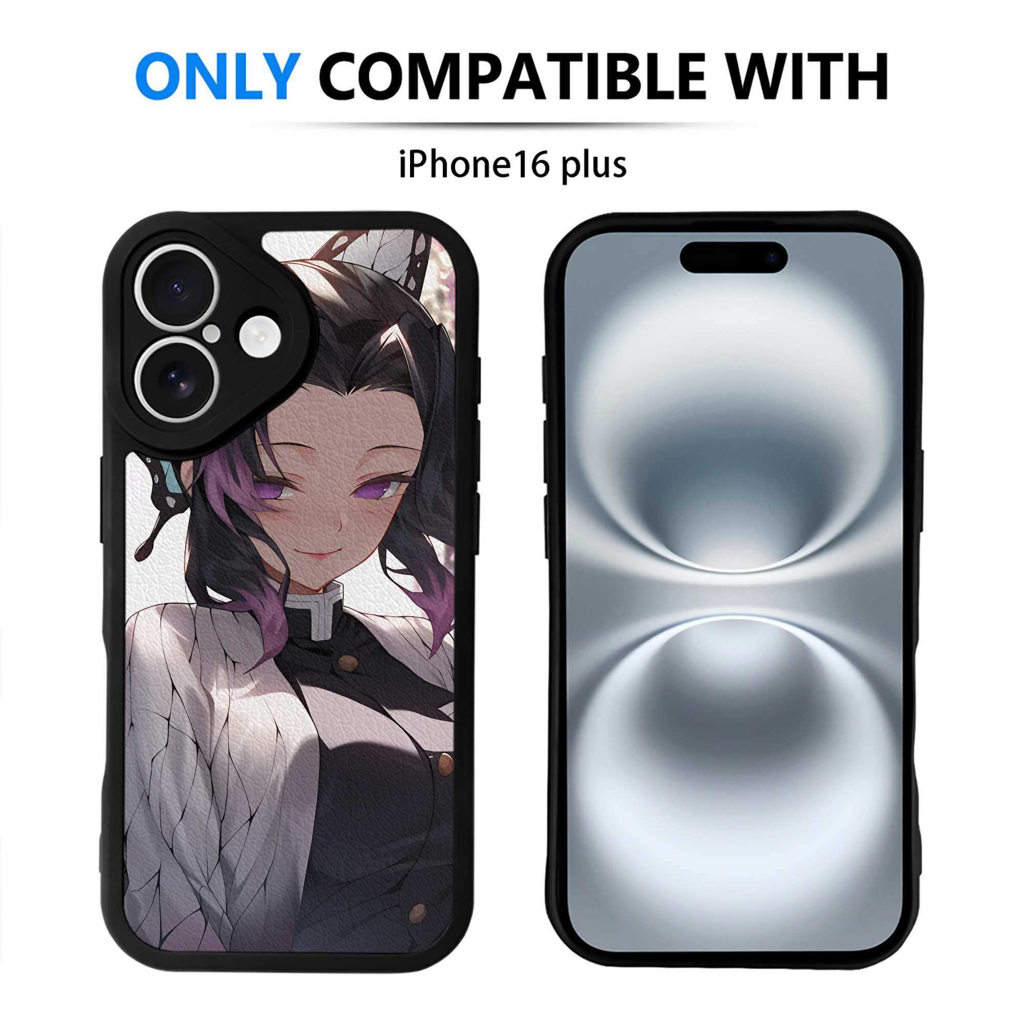 （画像用） 鬼滅の刃（きめつのやいば）蟲柱-胡蝶 しのぶ／こちょう しのぶ Kochou Shinobu 【iPhone 16シリーズ対応】シリコンスマホケース（レザー調） 材質：シリコン
